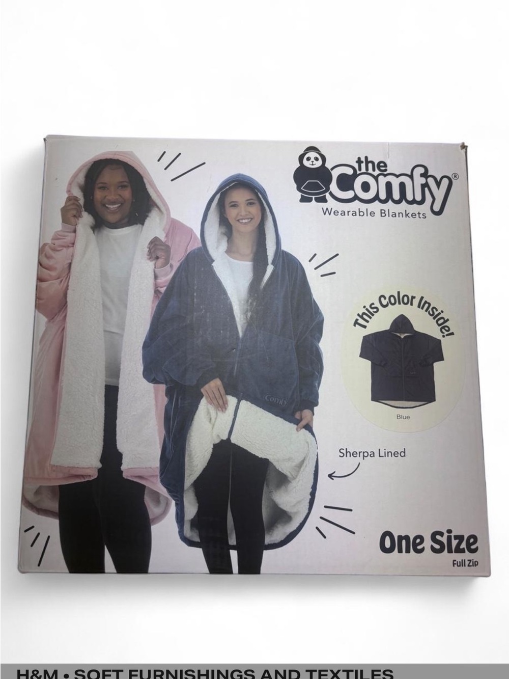 The Comfy Navy Blue Unisex One Size Sherpa Lined Wearable Blanket With Zipper
